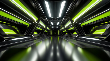 Futuristic luxurious black and neon green background with metallic reflections symbolizing chaos, technology, innovation, and sleek design with dynamic energy and modern aesthetics


