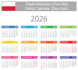 2026 Polish Type-1 Calendar Mon-Sun on white background