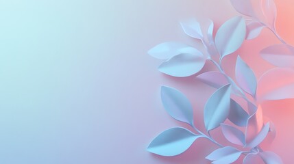 Fototapeta premium Pastel Blue and Pink Stylized Plant Branch Leaves