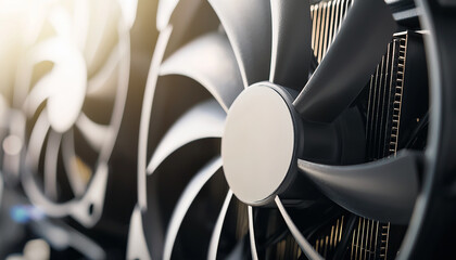 Close up of computer graphic card fan, cooling fan generated.AI