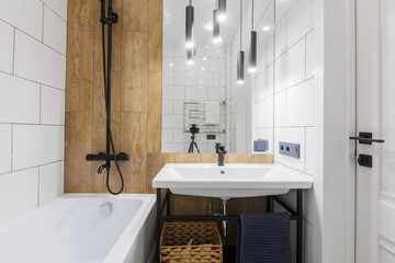 modern bathroom room with toilet and washing machine