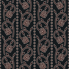 Naklejka premium Abstract seamless traditional geometric circle bandhani ajrakh print ornament bunch pattern background design