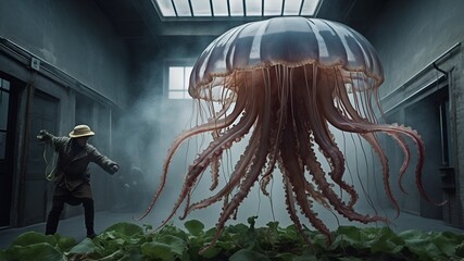 A photography of a jellyfish man