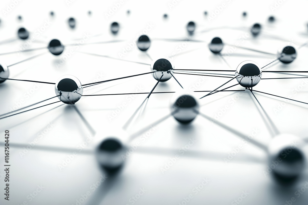 Poster a network of interconnected nodes and lines representing the global digital world, with a white back