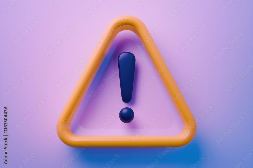 Poster a 3d rendered yellow triangle warning sign with a black exclamation mark. it symbolizes caution and 