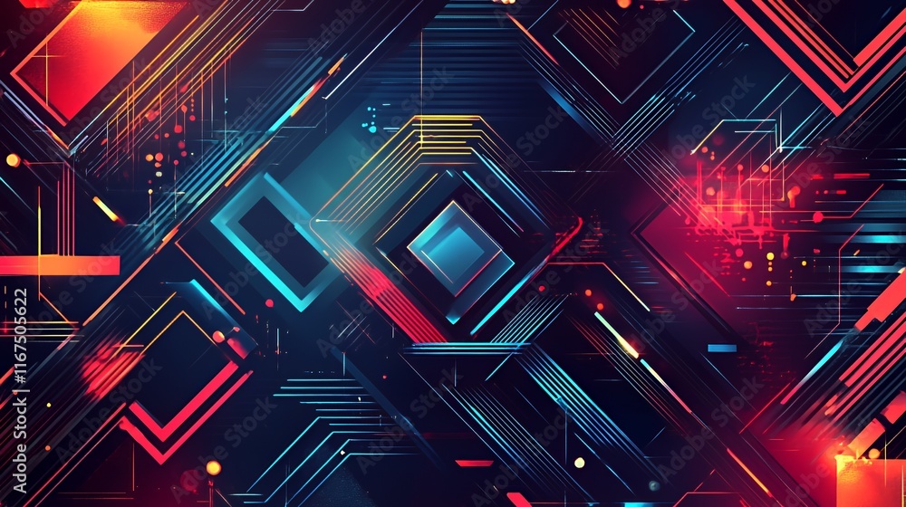 Poster abstract neon geometric lines and shapes design