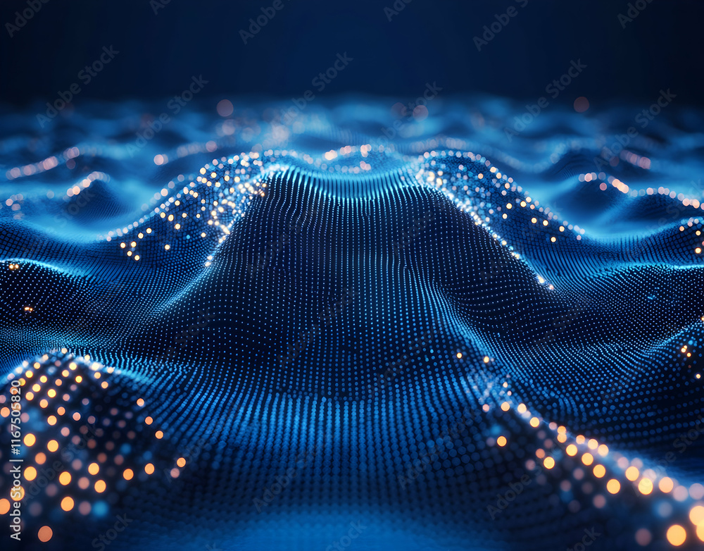 Poster abstract blue background with glowing network connections and dots on the surface of digital technol