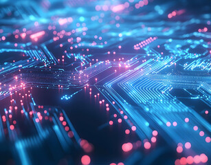 Obraz premium Abstract blue background with glowing network connections and dots on the surface of digital technology