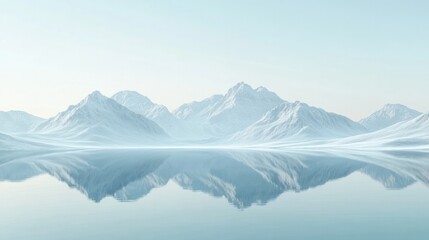 Fototapeta premium Serene and tranquil reflection of a majestic mountain range in the still waters of a pristine glacial lake surrounded by a misty atmospheric and ethereal environment