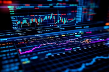 Obraz premium Colorful illuminated computer screen stock market graph patterns