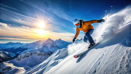 Adventure seeker snowboarding down a steep mountain slope , extreme sports, winter, snow, adrenaline, action, adventure, thrill