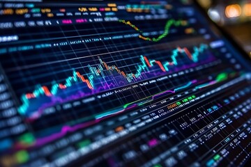 Fototapeta premium Vibrant Stock Market Charts on Computer Monitor