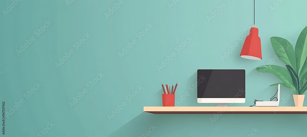 Poster a creative office environment with design elements and empty space for text