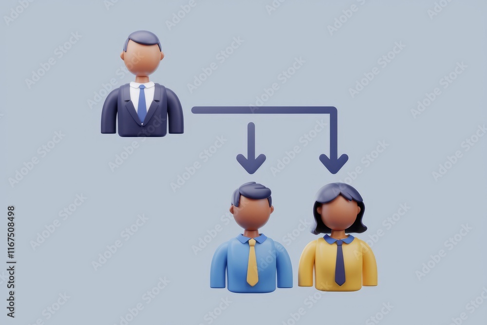 Poster 3D illustration of a simple organizational chart showing a manager and two subordinates.