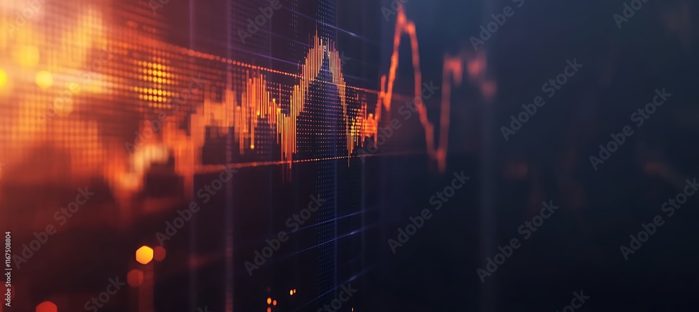 Poster A dynamic chart with upward trends and empty space for text on a sleek digital display