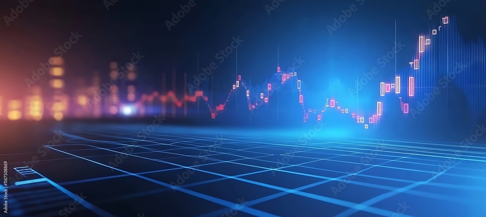 Poster A dynamic chart with upward trends and empty space for text on a sleek digital display