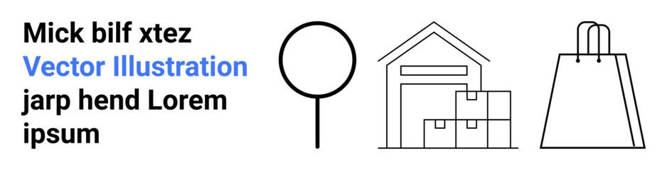 Warehouse with boxes, a shopping bag, and a blank circular sign. Ideal for e-commerce, shipping, logistics, retail, store management inventory online shopping concepts. Landing page