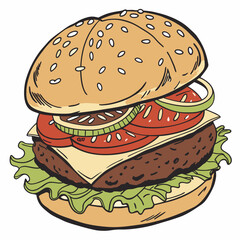 hamburger with cheese and tomato
