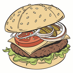 hamburger with cheese and tomato