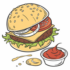 hamburger with cheese and tomato