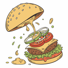 hamburger with cheese and tomato