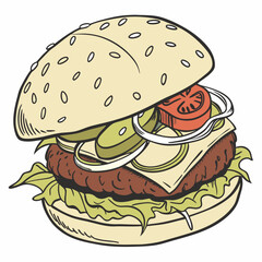 hamburger with cheese and tomato