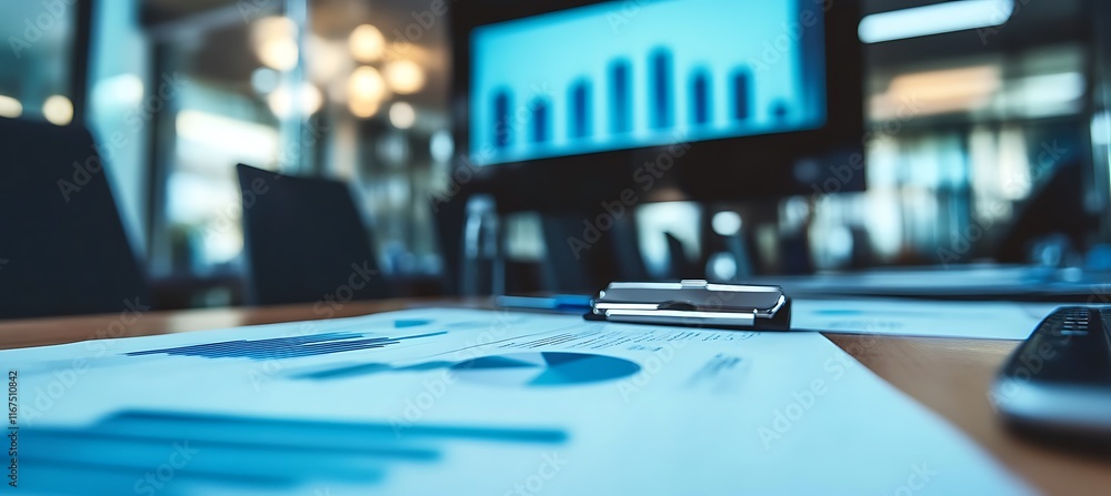 Aufkleber a dynamic image of a business meeting with a focus on the screen displaying a business proposal, set