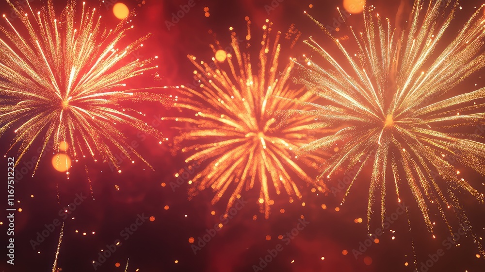 Aufkleber abstract golden fireworks with intricate trails, blending into a red and black background filled wit