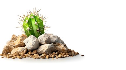 Cactus Potted on Rocky Terrain with Minimal Decor