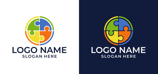 Four-part People Teamwork Puzzle. Vector graphic design illustration.