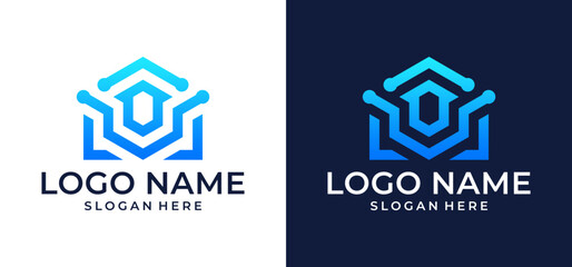 Design a stylish logo art line connection point creative home. Vector illustration