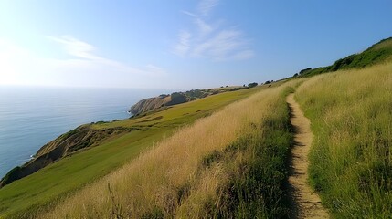 Fototapeta premium Scenic Grassy Hillside Trail in California Countryside Landscape