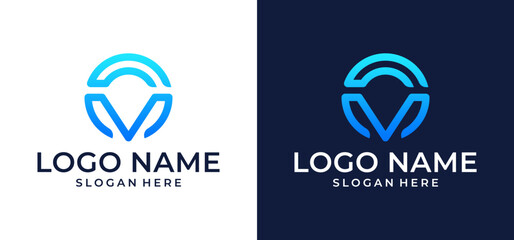 Vector illustration of V letter logo, Circle shape symbol, Technology and digital abstract dot connection.