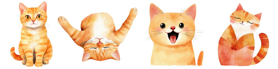 Funny cute cat watercolor illustrations feline art whimsical environment playful viewpoint