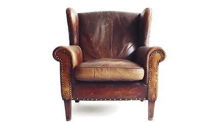 Vintage Leather Armchair with Brass Studs in Timeless Studio Shoot
