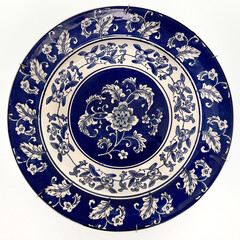 Close up of antique porcelain plate. The Dutch Delft Blue and White plate in flower pattern....