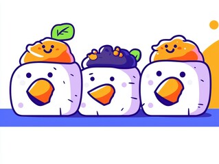 Obraz premium Colorful sushi rolls closeup japanese cuisine food photography vibrant kitchen artistic presentation gourmet experience