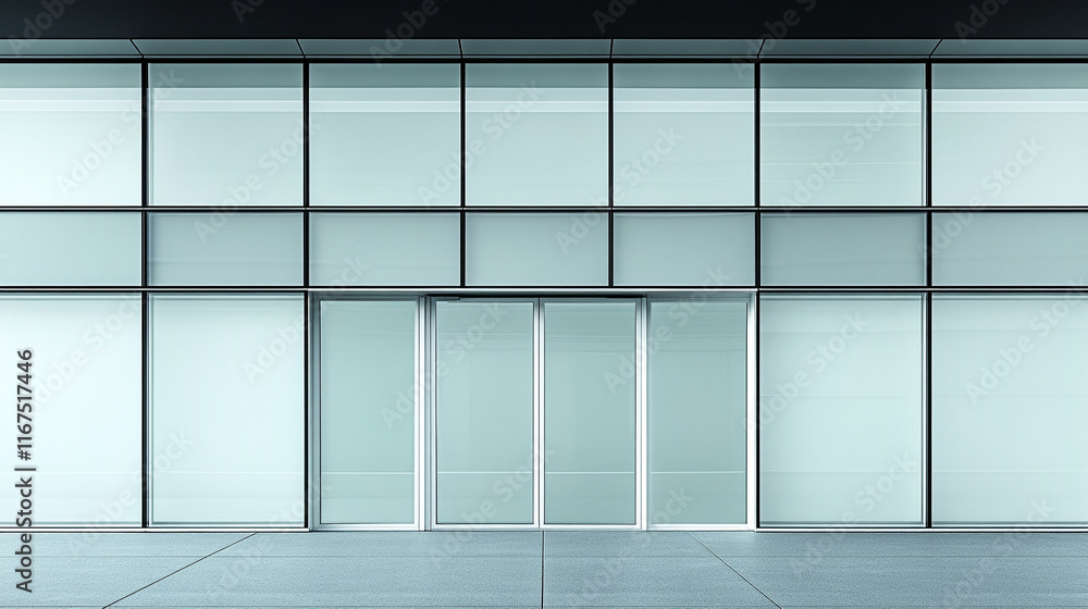 Poster a modern glass facade reflecting the sky and urban environment symbolizes transparency innovation an