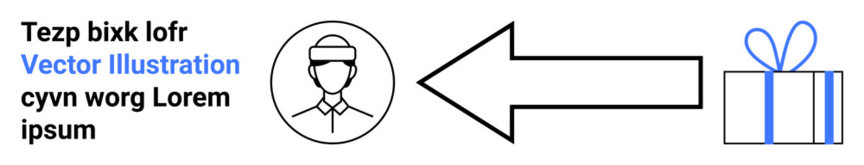 Profile avatar of person, large arrow pointing towards wrapped gift box with ribbon. Ideal for contact info, social media profiles, business promotions, reward programs, gift guides, holiday sales