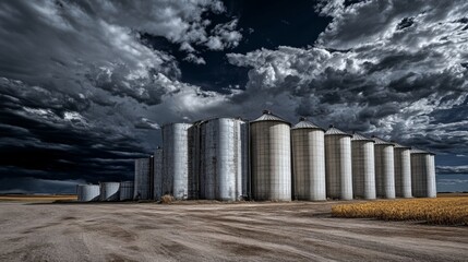 Obraz premium High Contrast Farmland Storage Under Natural Lighting
