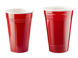 Set of a Red plastic cup with a white rim, isolated on transparent background.