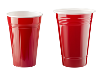 Set of a Red plastic cup with a white rim, isolated on transparent background.