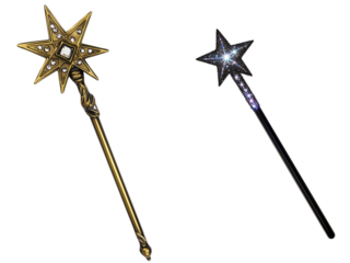 Set of a Wand with star-shaped head, isolated on transparent background . 
