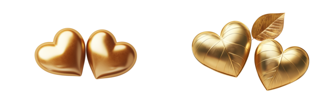 Set of a Two golden hearts intertwined, isolated on transparent background. - Powered by Adobe