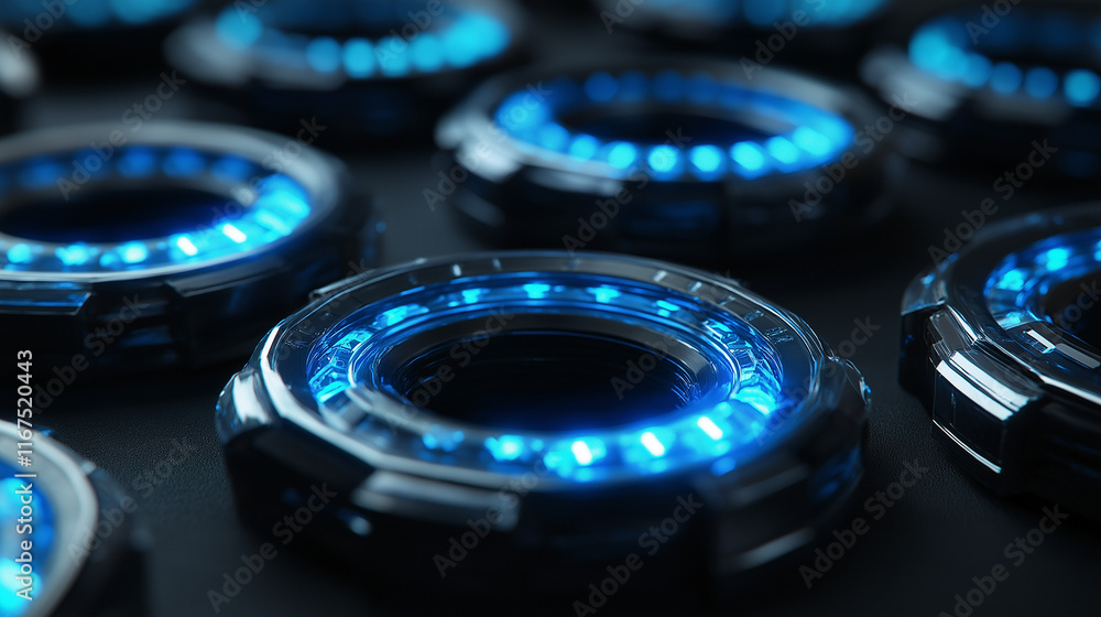 Poster Futuristic abstract rings featuring a vibrant gradient and dynamic patterns. A perfect choice for tech-focused visuals.

