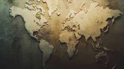 Vintage World Map in Sepia Tones with Soft Light