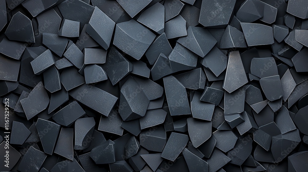 Poster a close-up view of a textured surface composed of various dark, jagged shards creating an abstract p