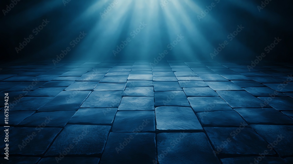 Aufkleber a serene and mystical scene featuring a textured floor illuminated by soft beams of light. the contr