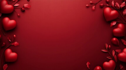 Red hearts and leaves border valentines day design