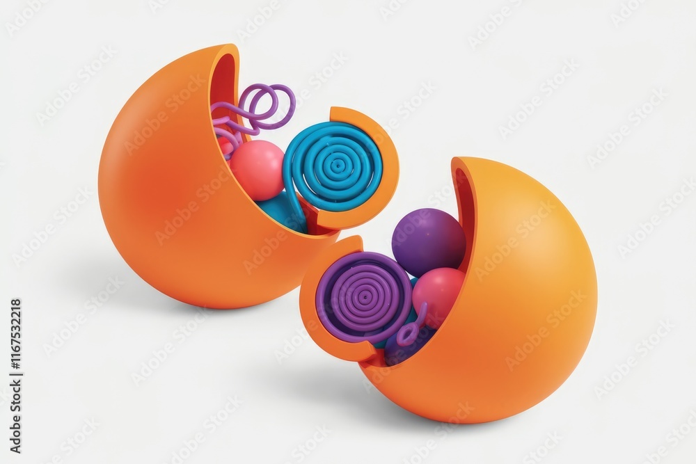 Poster Abstract 3D rendering of a cell structure, showcasing colorful internal components within an orange shell.